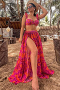 Flower Ruffled High-Waisted Bikini Skirt Set