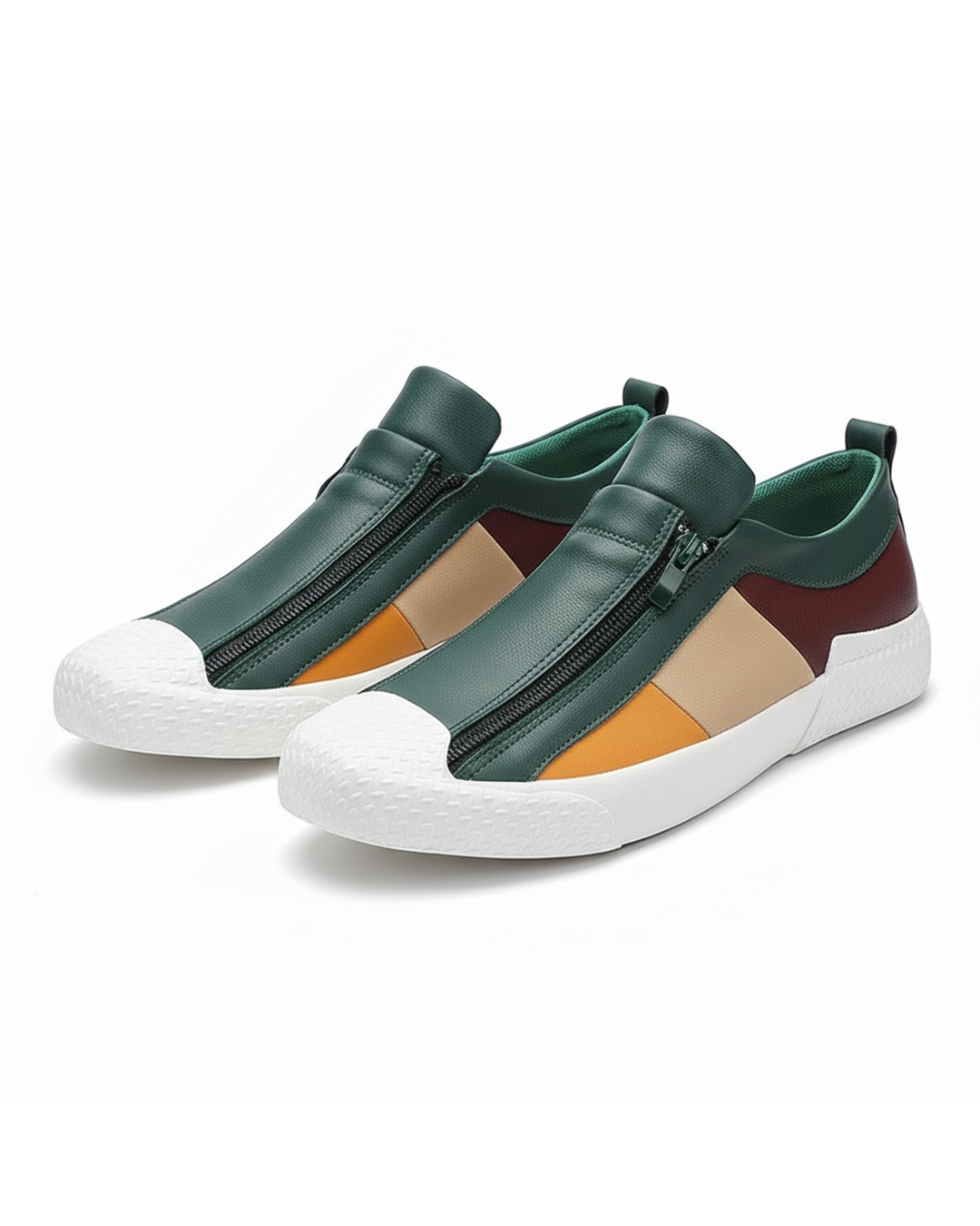 Leather Slip-On Sneakers with Color-Block Detail