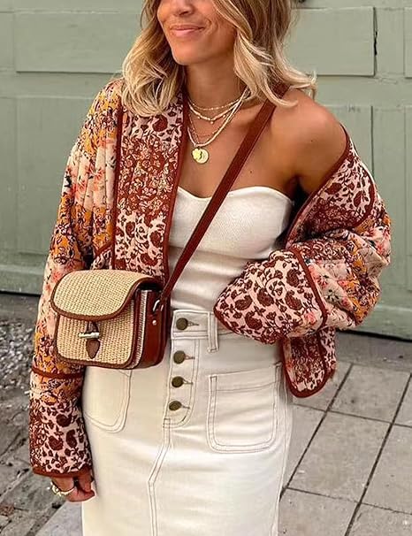 Jacket with Patchwork, Drop Shoulders and Print