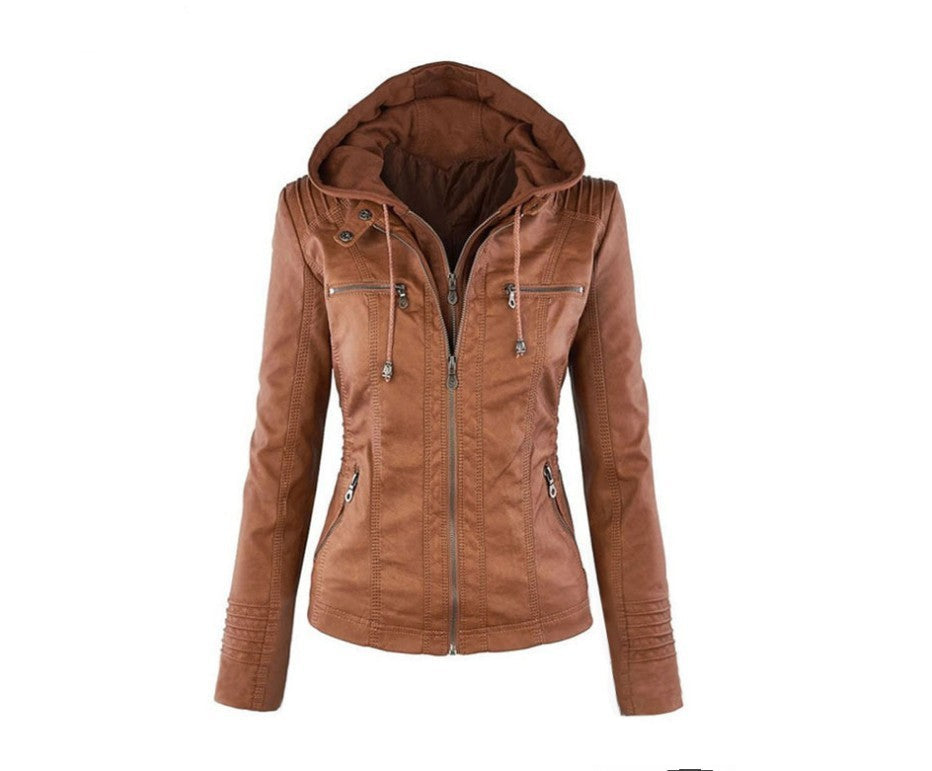 Leather Jacket with a Hood