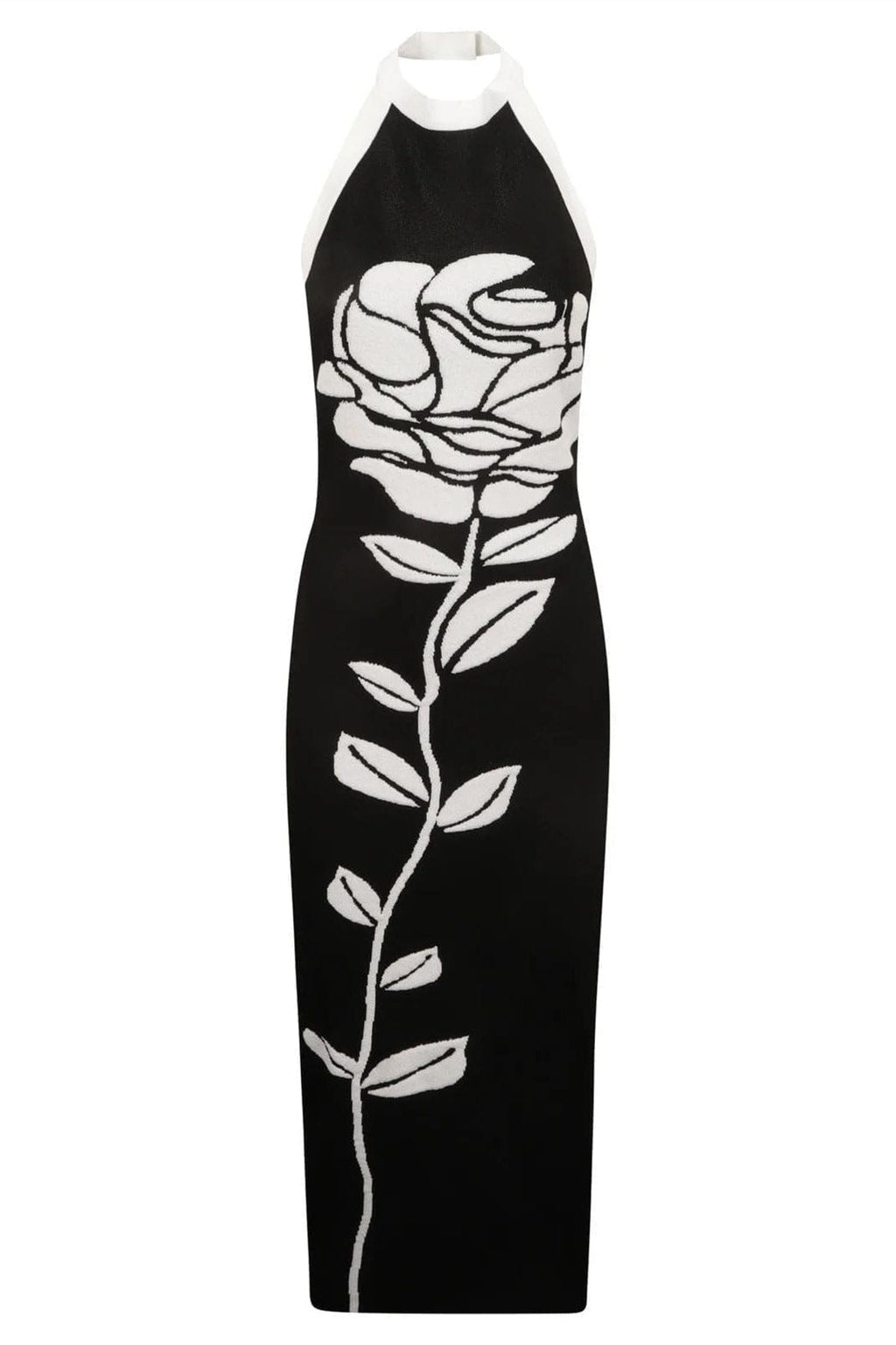 Darlene Halter Flower Open Back Midi Knit Dress