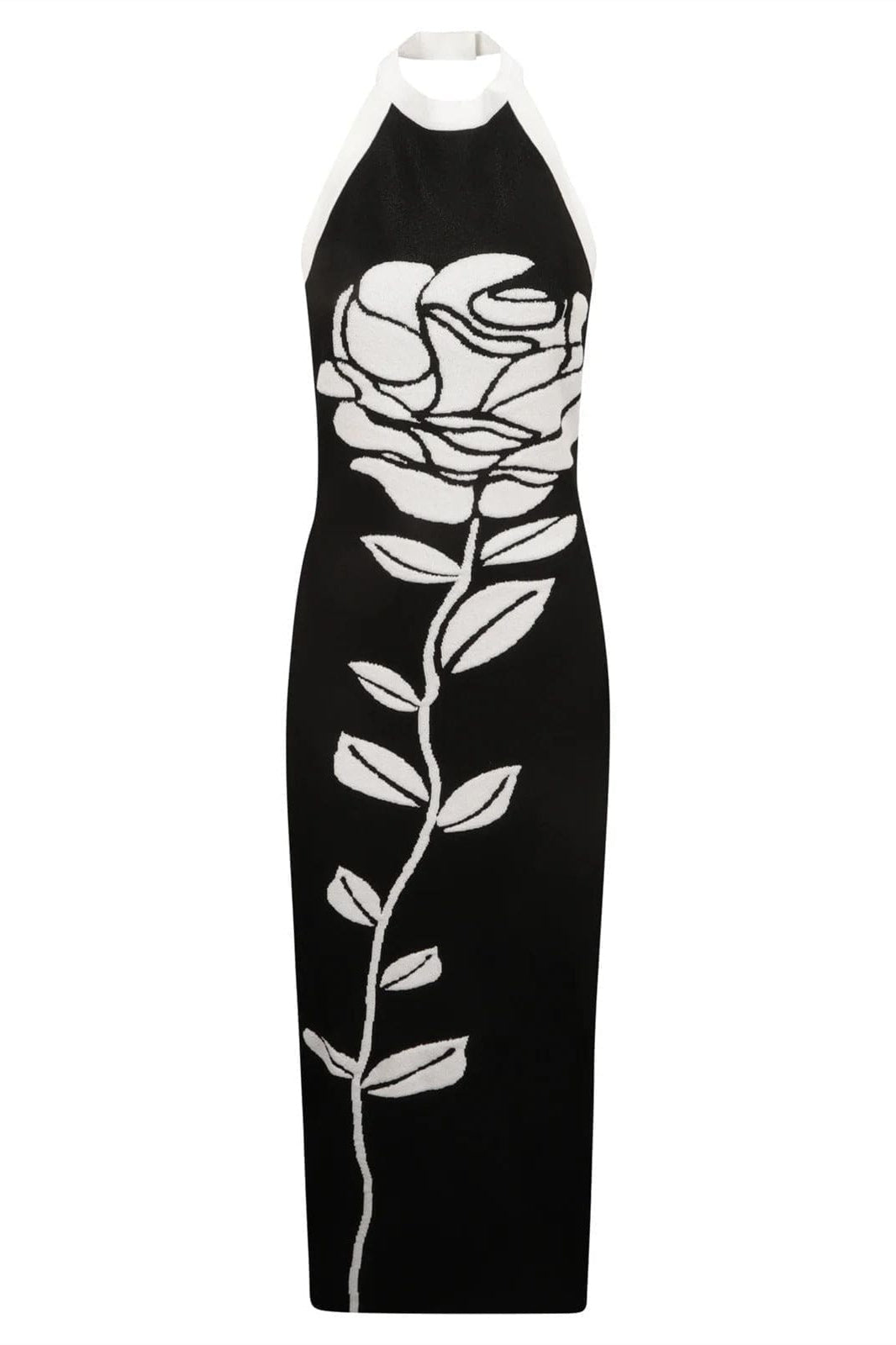 Darlene Halter Flower Open Back Midi Knit Dress