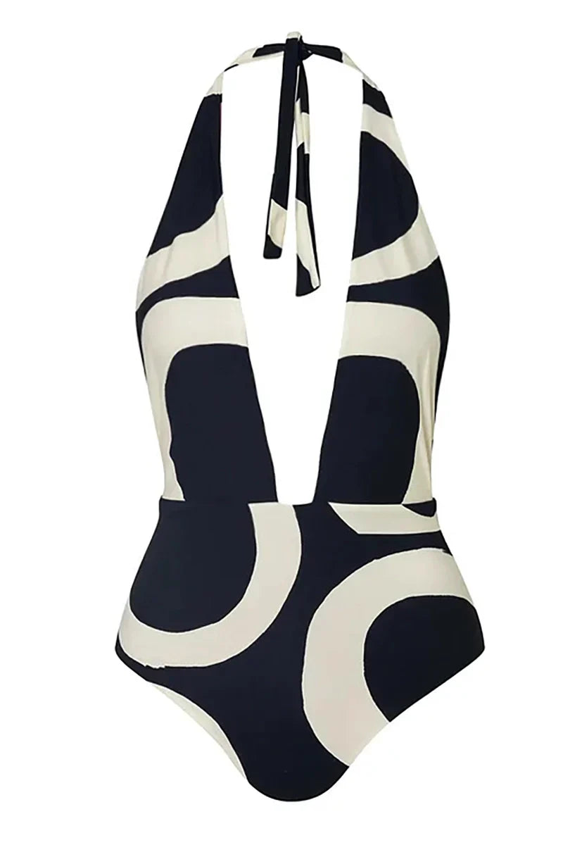 Colorblock Halter High-Waisted One-Piece Swimwear