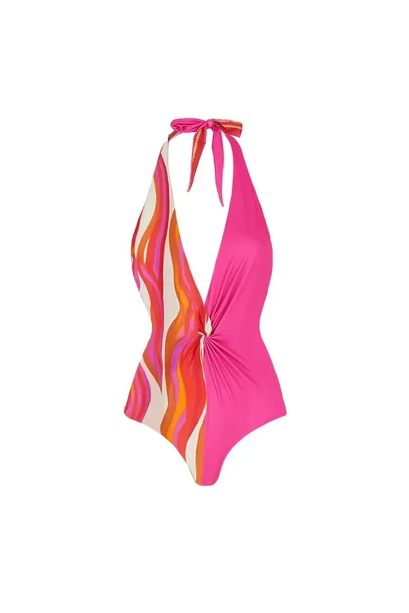 Halter Swimsuit and One-Shoulder Bikini