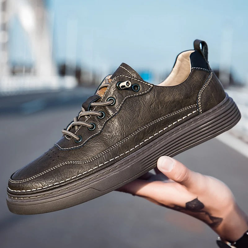 Cowhide Leather Sneakers with Lace-Up Closure