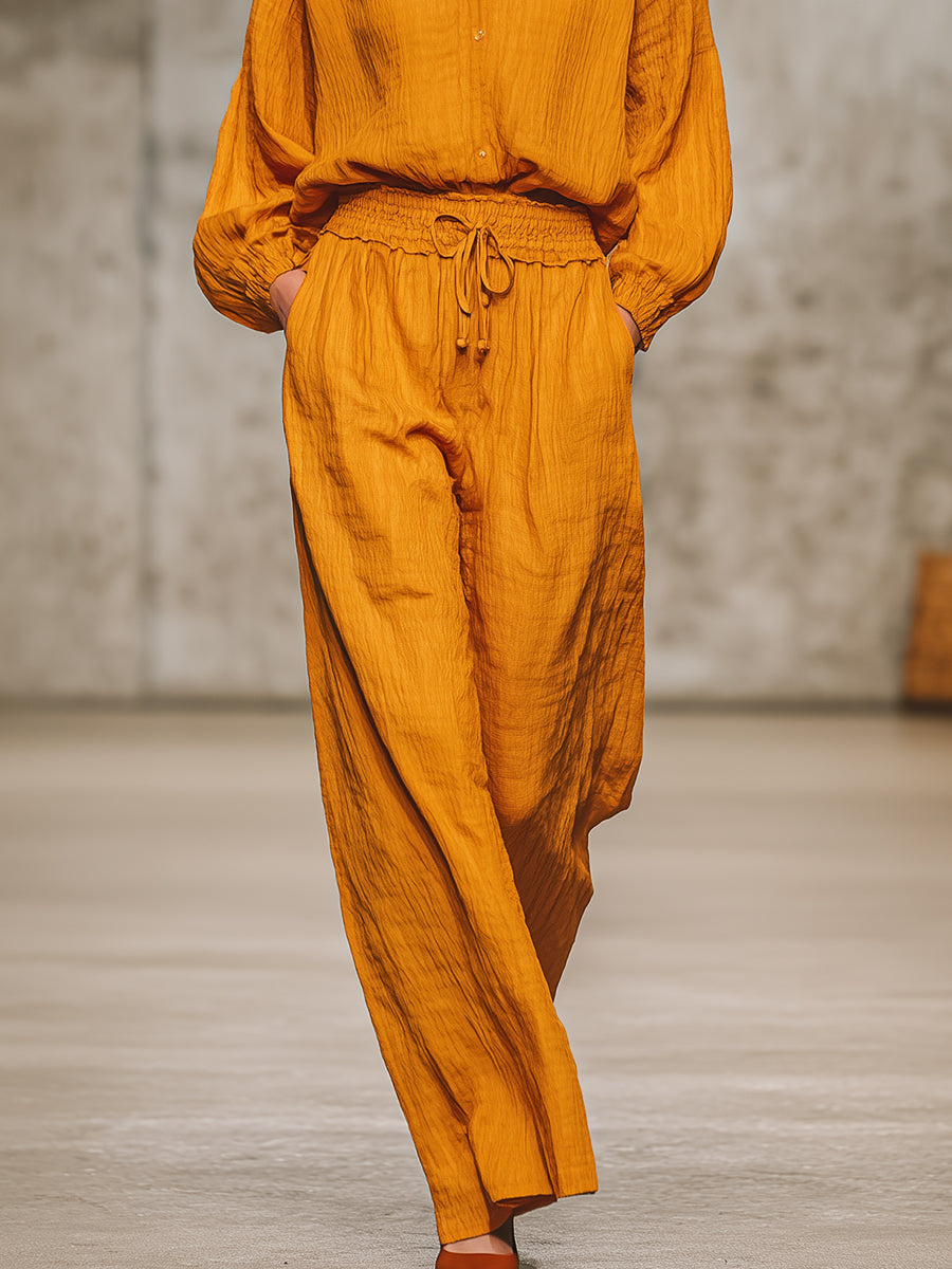 Relaxed Retro Orange Shirt And Trousers Set