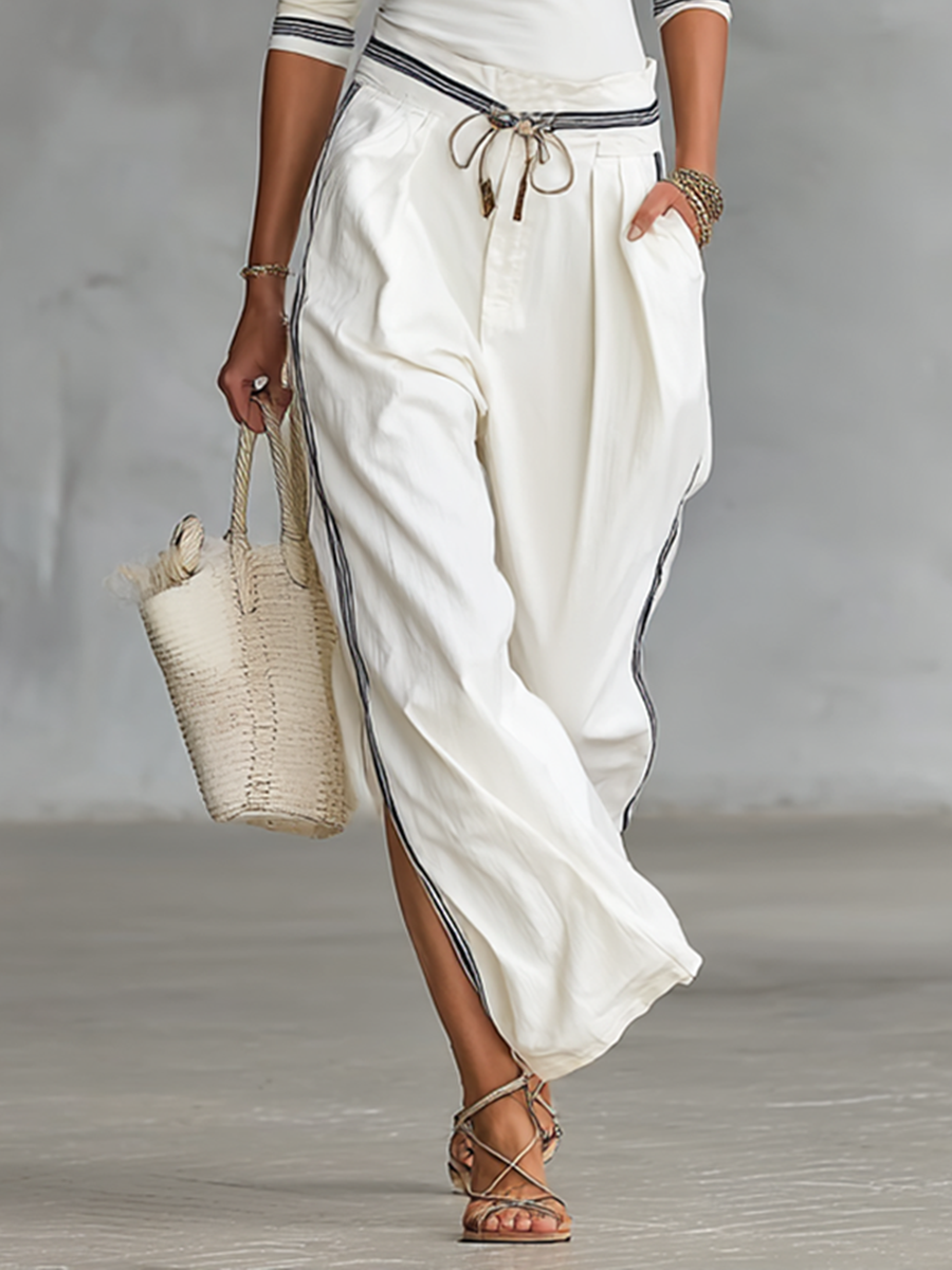 Women's Sports Half-high-neck Long-sleeved T-shirt Drawstring Wide-Leg Trousers Two-Piece Set
