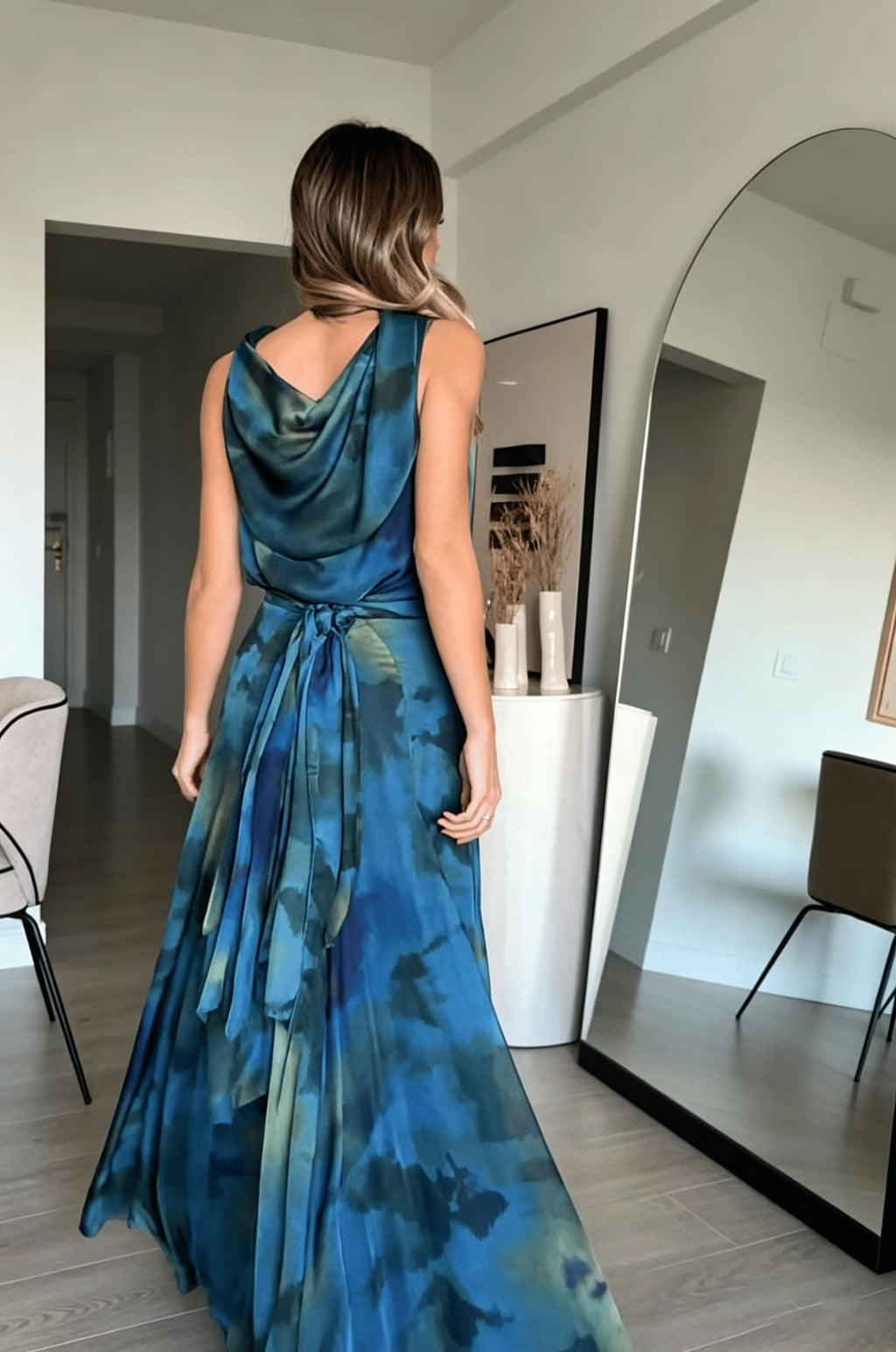 Coordinated Draped Neck Abstract Skirt Set