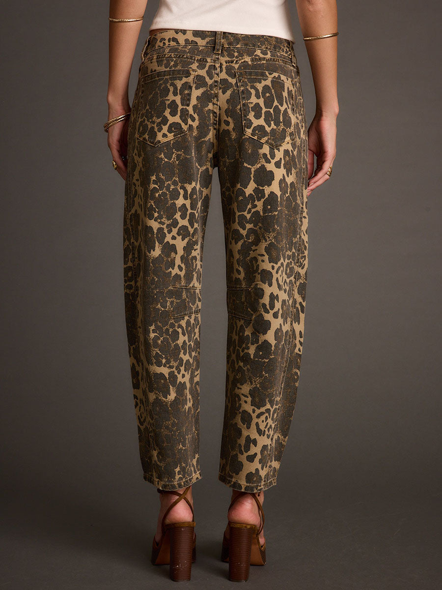 Modern Retro Western Leopard Barrel Jeans