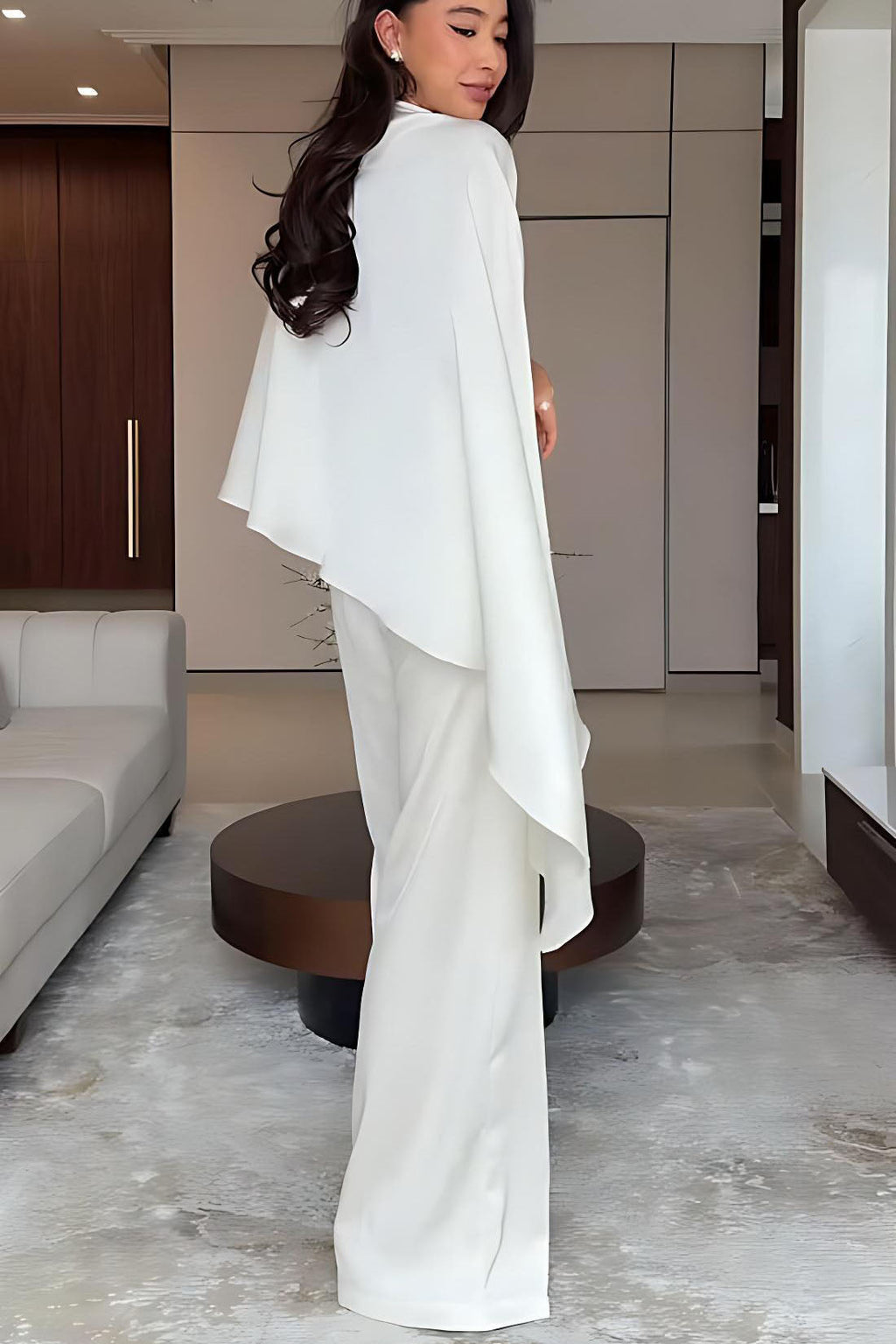 Cape Sleeve Wide-Leg Trousers Set