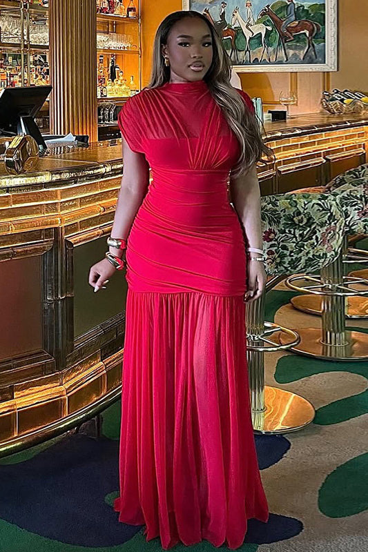 Timeless Solid Fishtail Maxi-Length Dress
