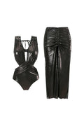 Black Sequined Applique Cut-Out Glossy Swimsuit