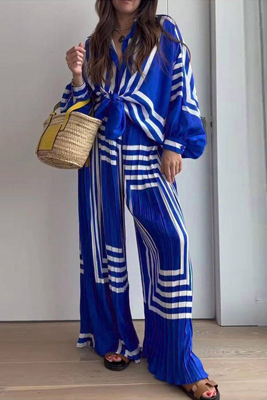 Patterned Striped Pleated Suit
