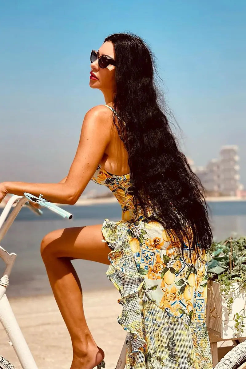 Mesh Lemon Print Swimwear Set
