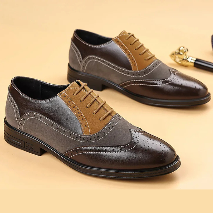Leather and Suede Oxford Shoes with Color-Block Detail