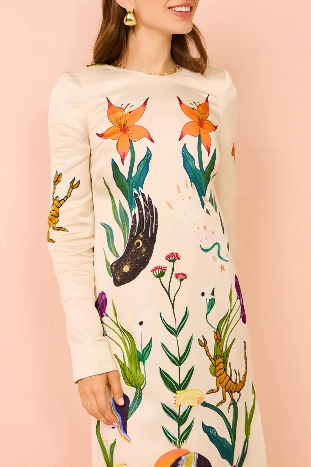 Flirtatious Print Open-Back Dress