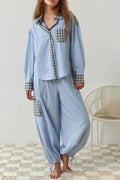 Coordinated Sky Blue Loose Splice Pajama Set
