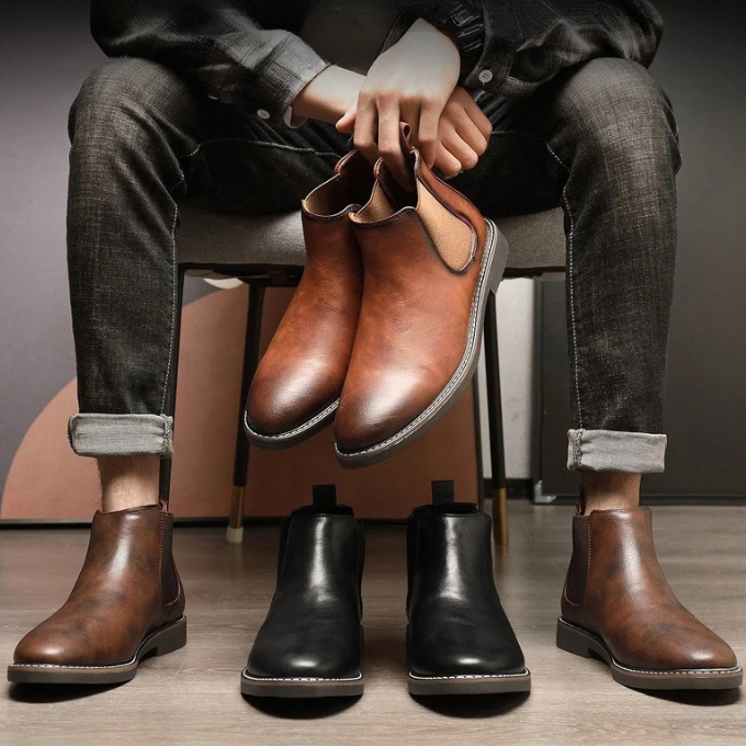 Smooth Leather Chelsea Boots with Pebbled Texture