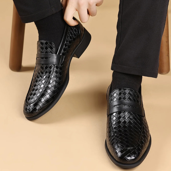 Polished Leather Loafers with Embossed Texture