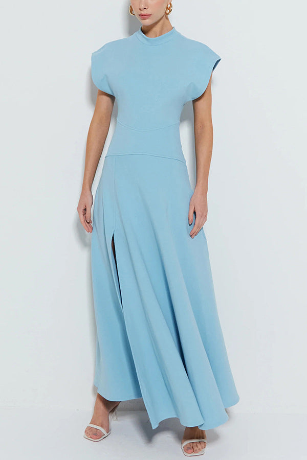 Crew Neck Slit Wide Cuffs Long Dress