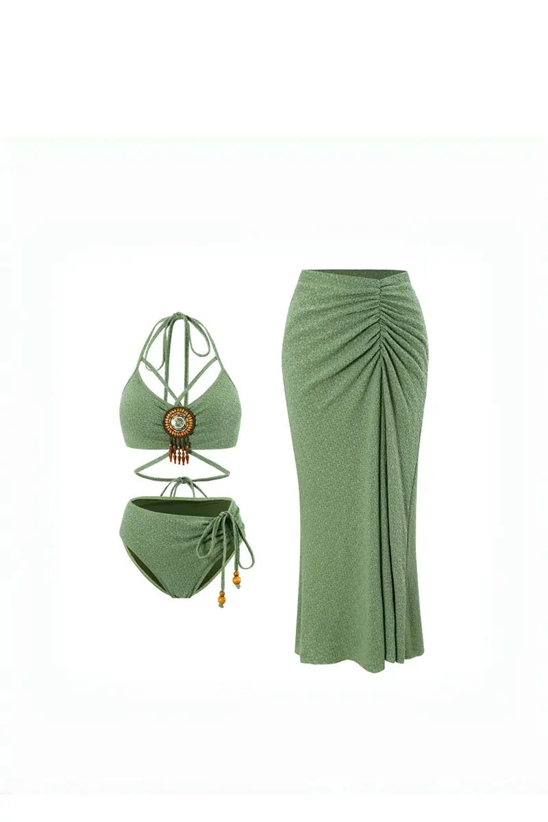 Boho Sage Green Two-Piece Bikini for Women
