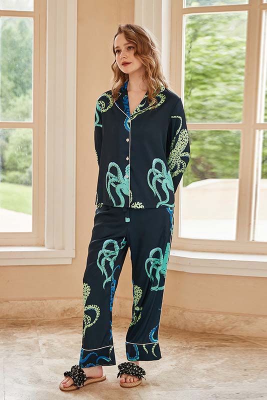 Coordinated Octopus Print Pajama Set