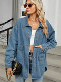 Washed Denim Jacket with Button Closure and Long Sleeves