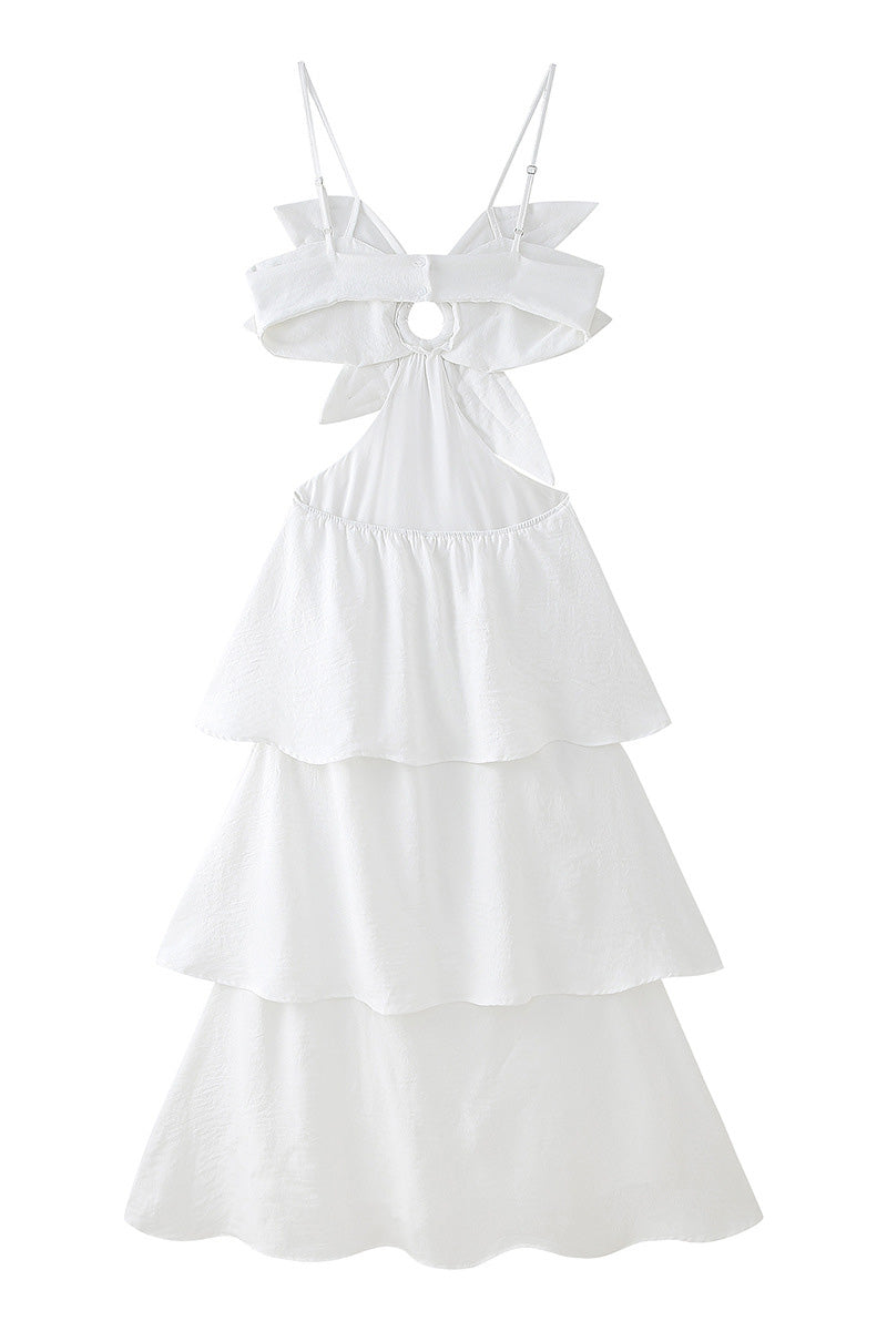 Modern French Open Back 3D Flower Layered Dress
