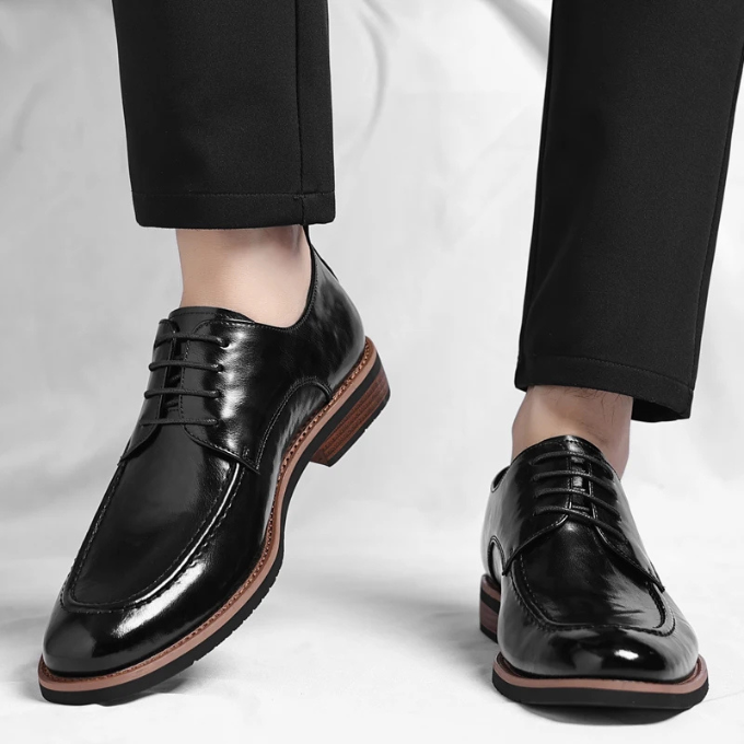 Burnished Leather Oxford Shoes with Burnished Finish