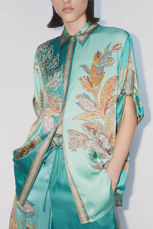 Retro Flower Print Shirt and Trousers Set