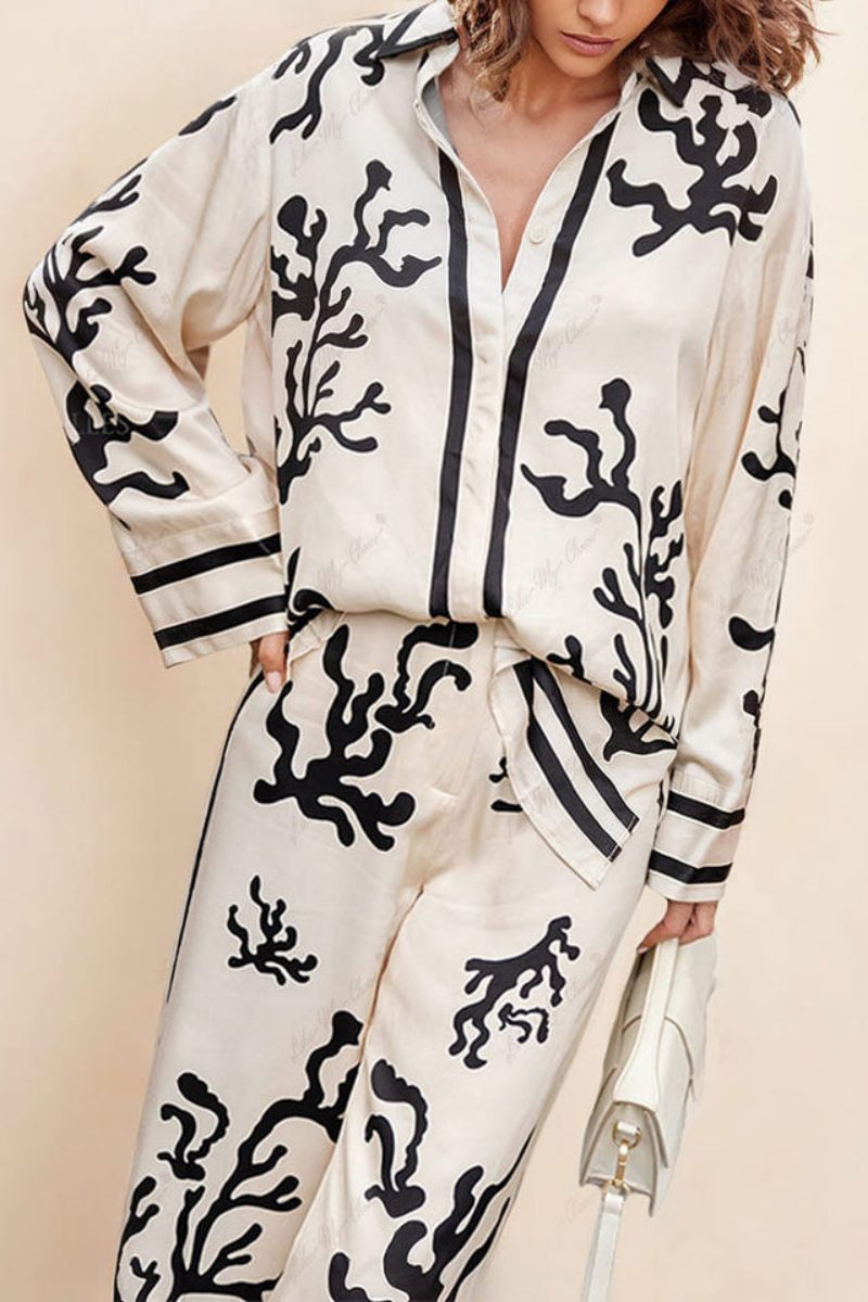 Wide-Leg Silhouette Patterned Trousers-Set