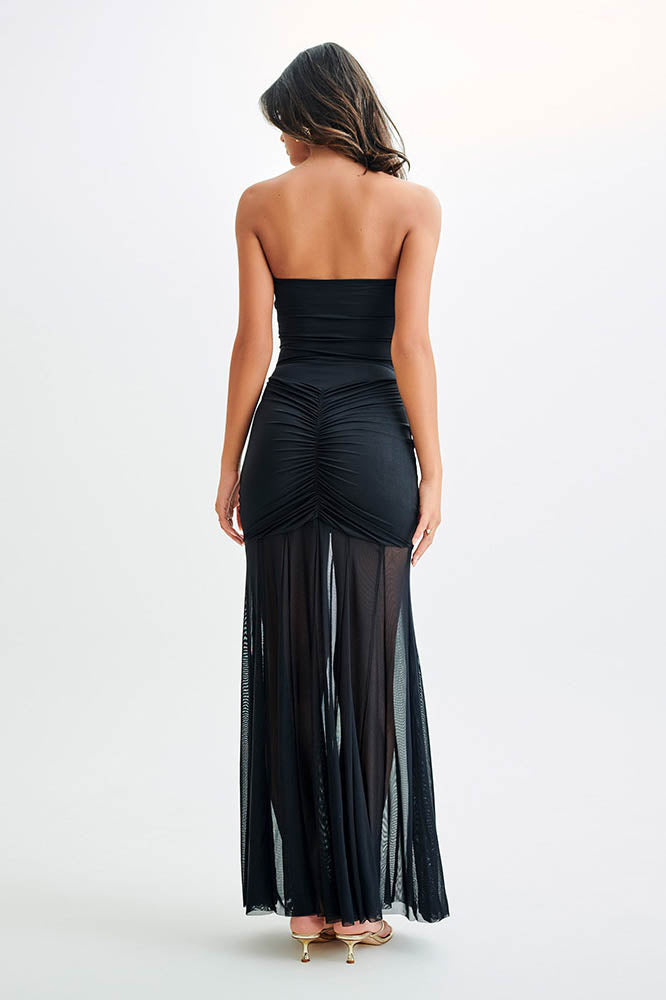 Nocturne Whisper - Fitted Open-Back Maxi-Length Dress