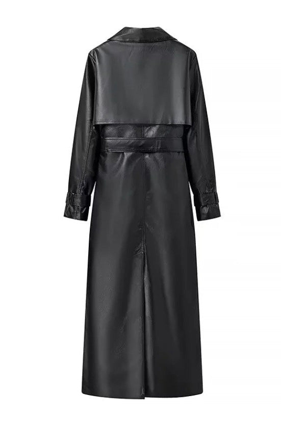 Waist-Tied City Stylish Leather Coat