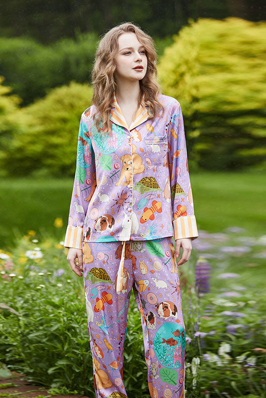 Coordinated Guinea Pig and Fish Long Pajama Set