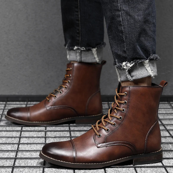 Burnished Full-Grain Leather Boots with Burnished Finish