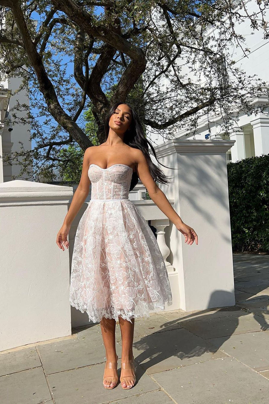 Romantic Summer Strapless Midi-Length Dress
