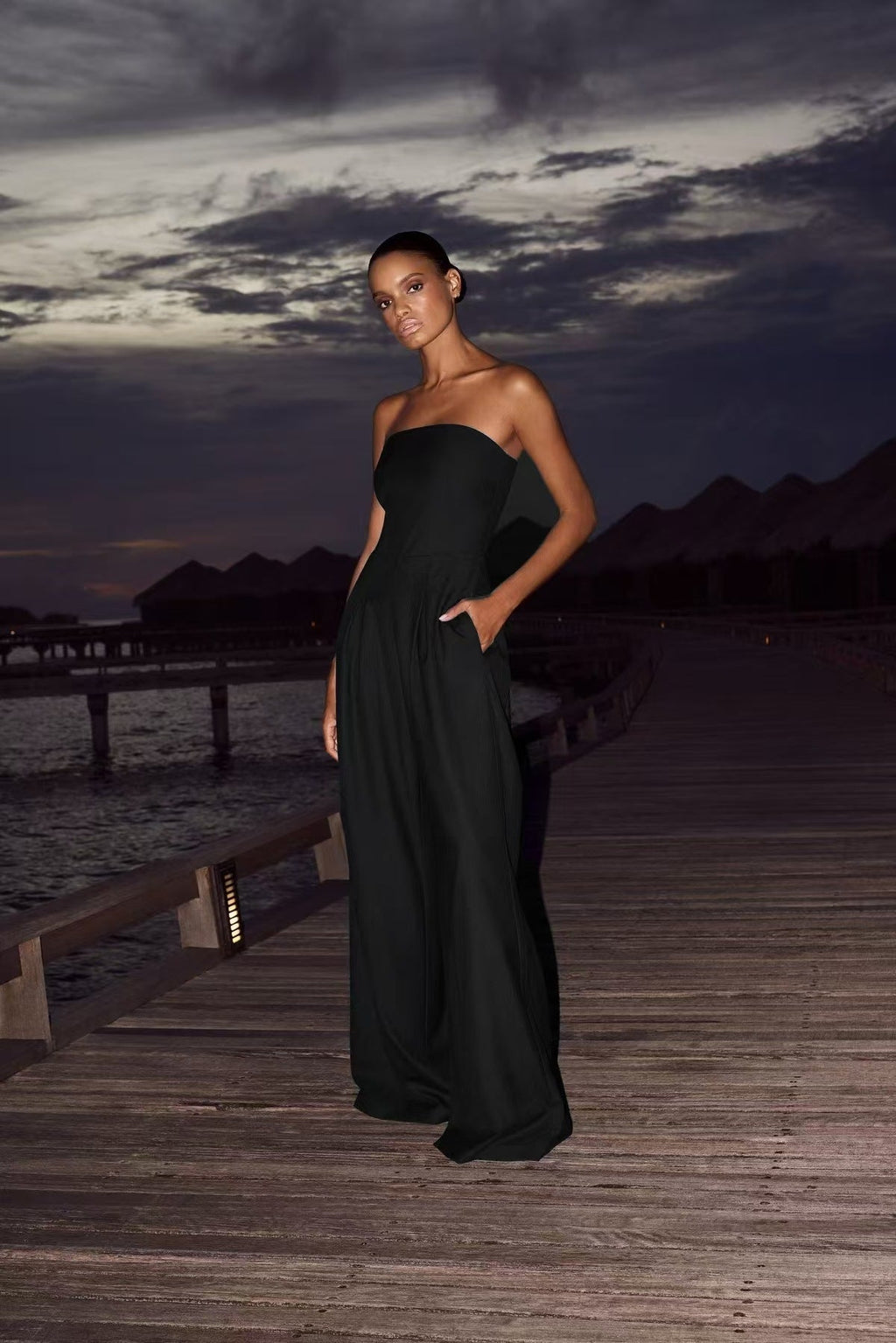 Starry Night-Strapless Open-Back Jumpsuit