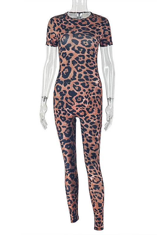 Back Cut-Out Leopard Print Jumpsuit