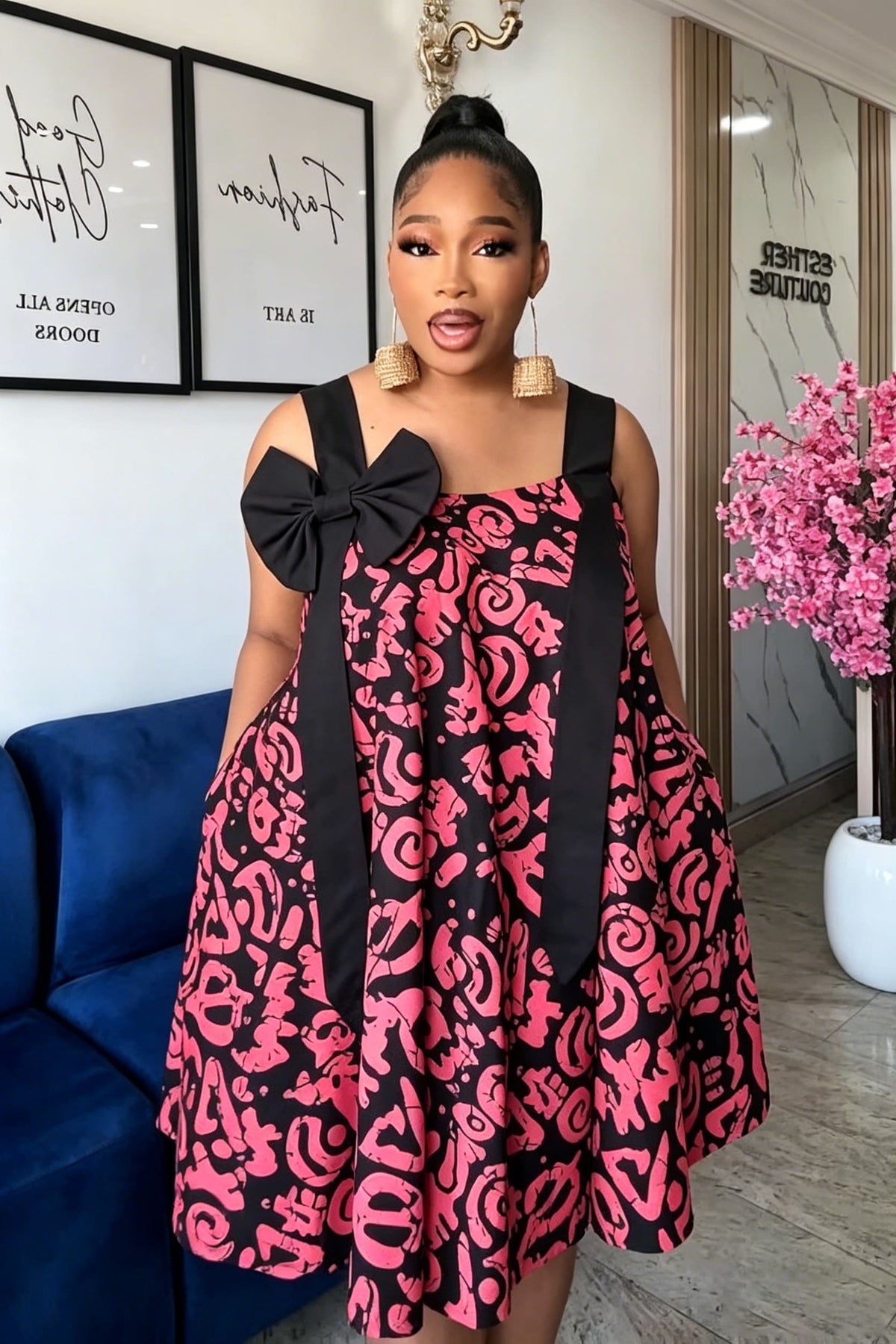 Graffiti Print A-Line Mini-Length Dress