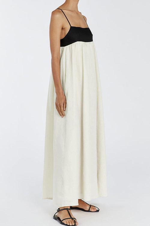 Loose Suspender Black And White Patchwork Maxi-Length Dress