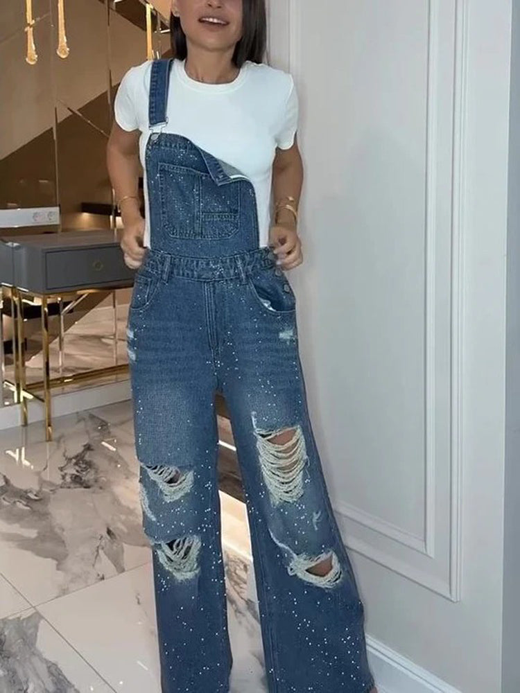 Modern Ripped Denim Overalls