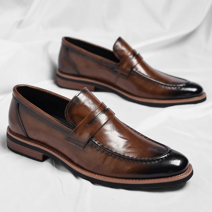 Polished Leather Penny Loafers with Penny Strap