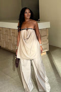 Coordinated Apricot Strapless Wide-Leg Set
