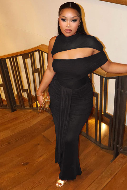 Modern High Neck Sheer Formal Dress