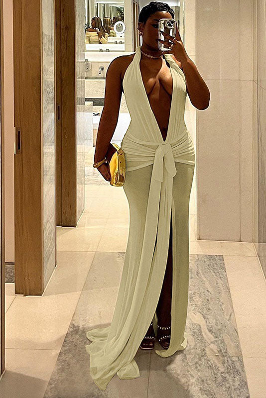 Summer New Slim Fit Tie-Open-Back Maxi-Length Dress