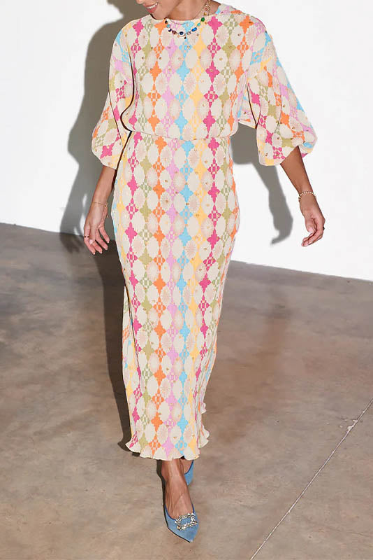 Modern Oval Charm Lantern Sleeve Dress