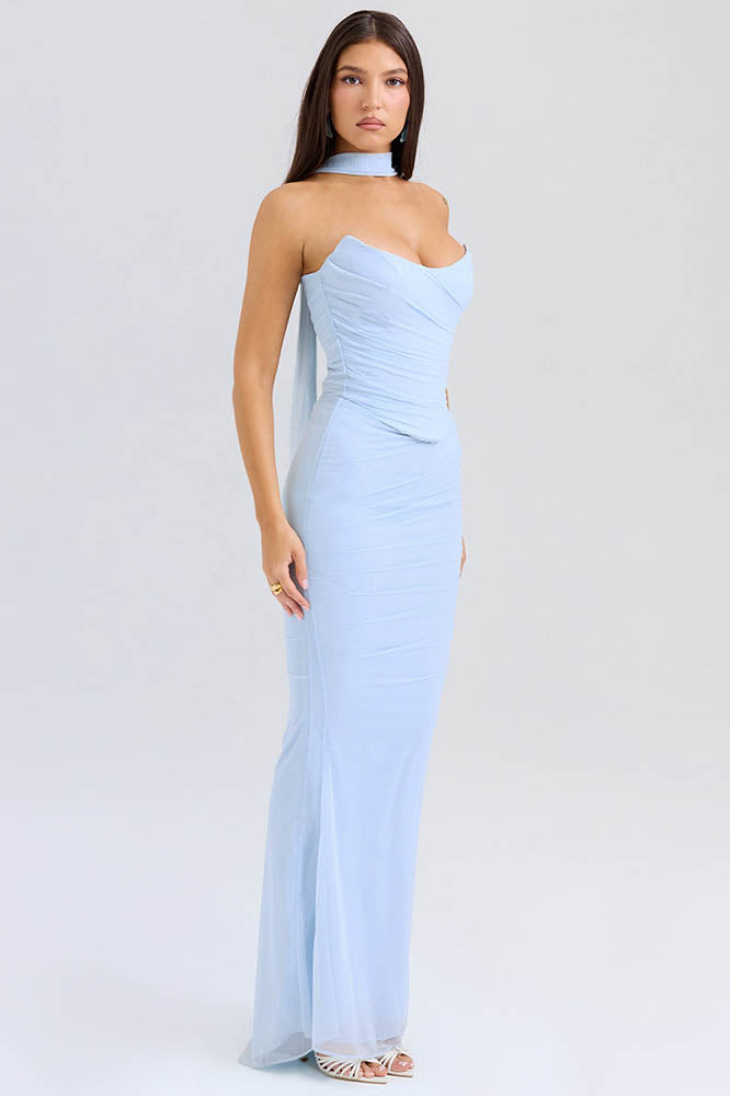 Coordinated Flowy Tie Strapless Slimming Skirt Set