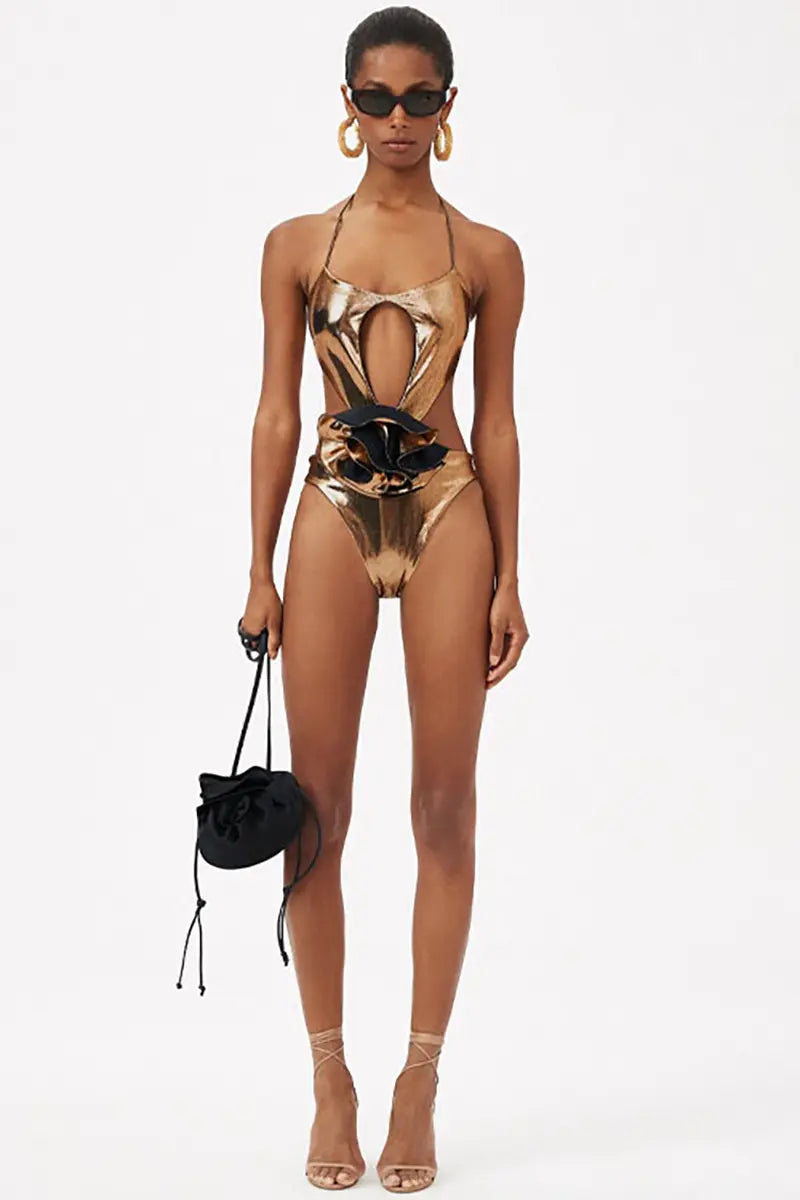 Flower Cut-Out Swimwear Set