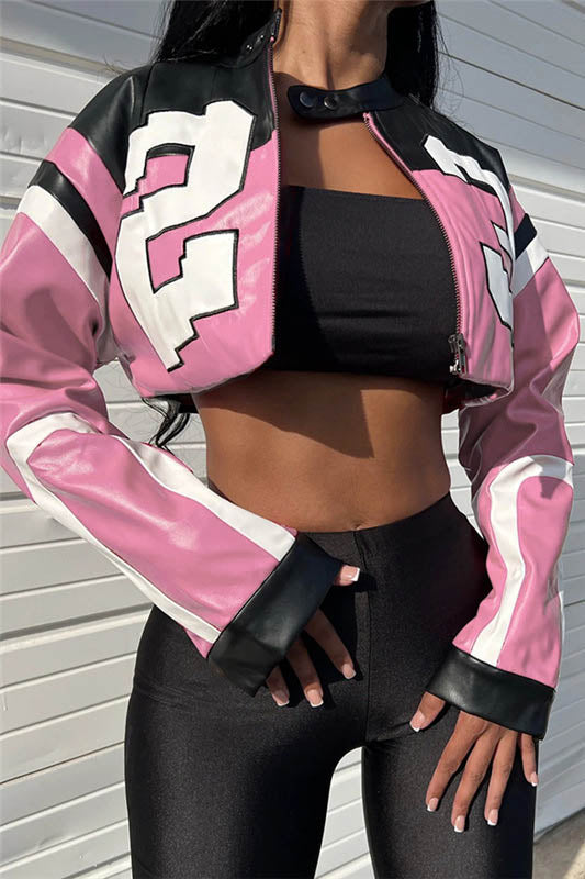 Modern Embroidered Biker Faux Leather Jacket