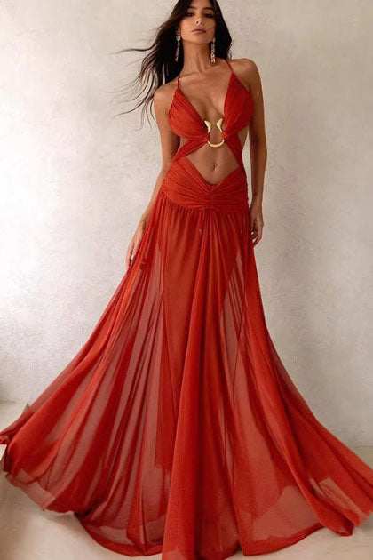 Midnight Veil Cut-Out Maxi-Length Dress